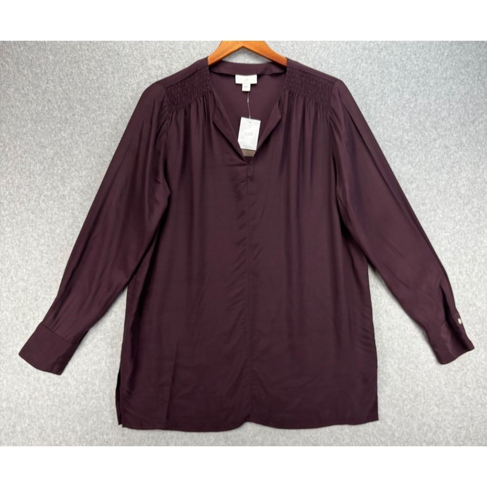 J.Jill‎ Women's Small Plum Rayon Tunic Blouse Long Sleeve V-Neck NWT Flowy Soft